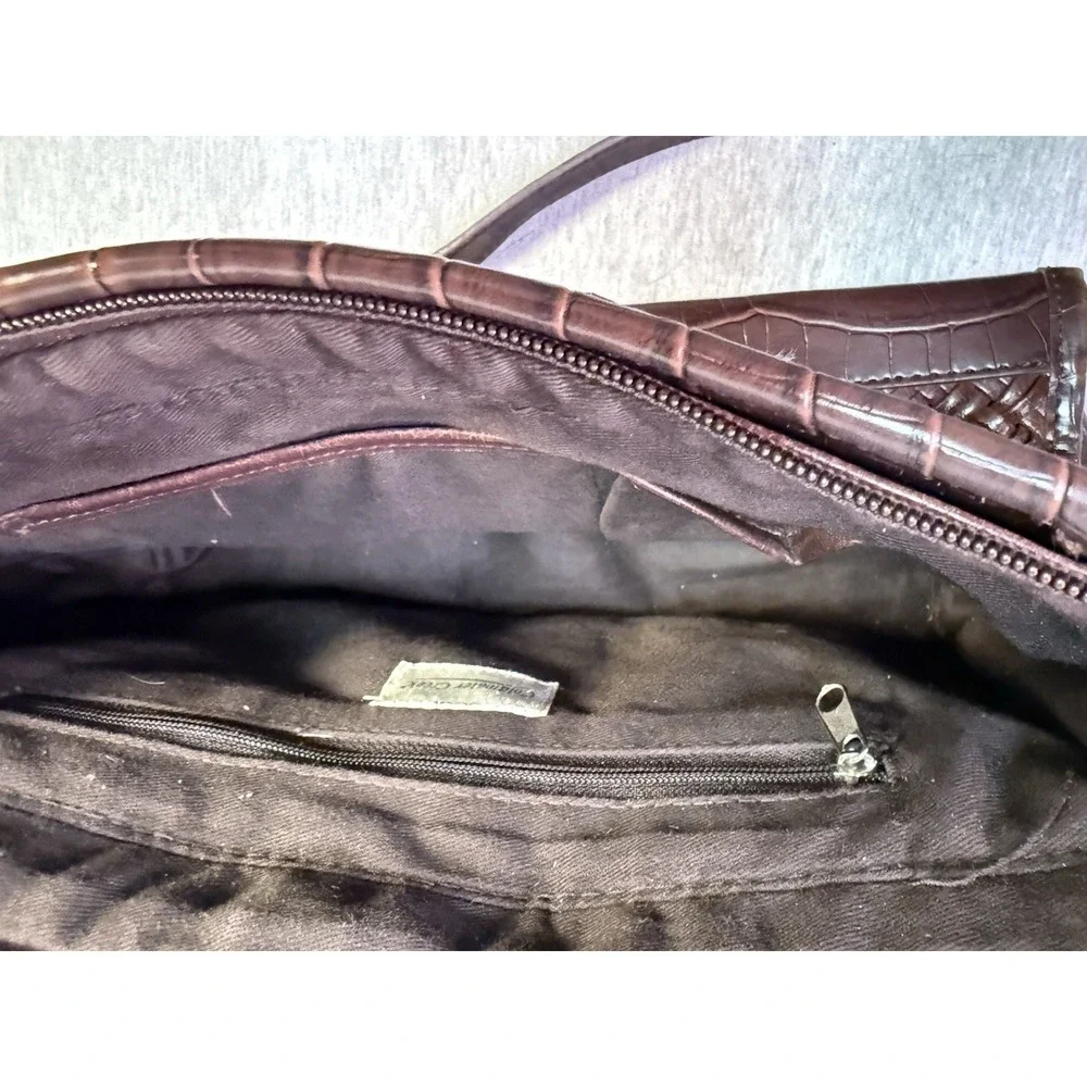 COLDWATER CREEK Brown Faux Leather Shoulder Bag, Woven/Textured Look!